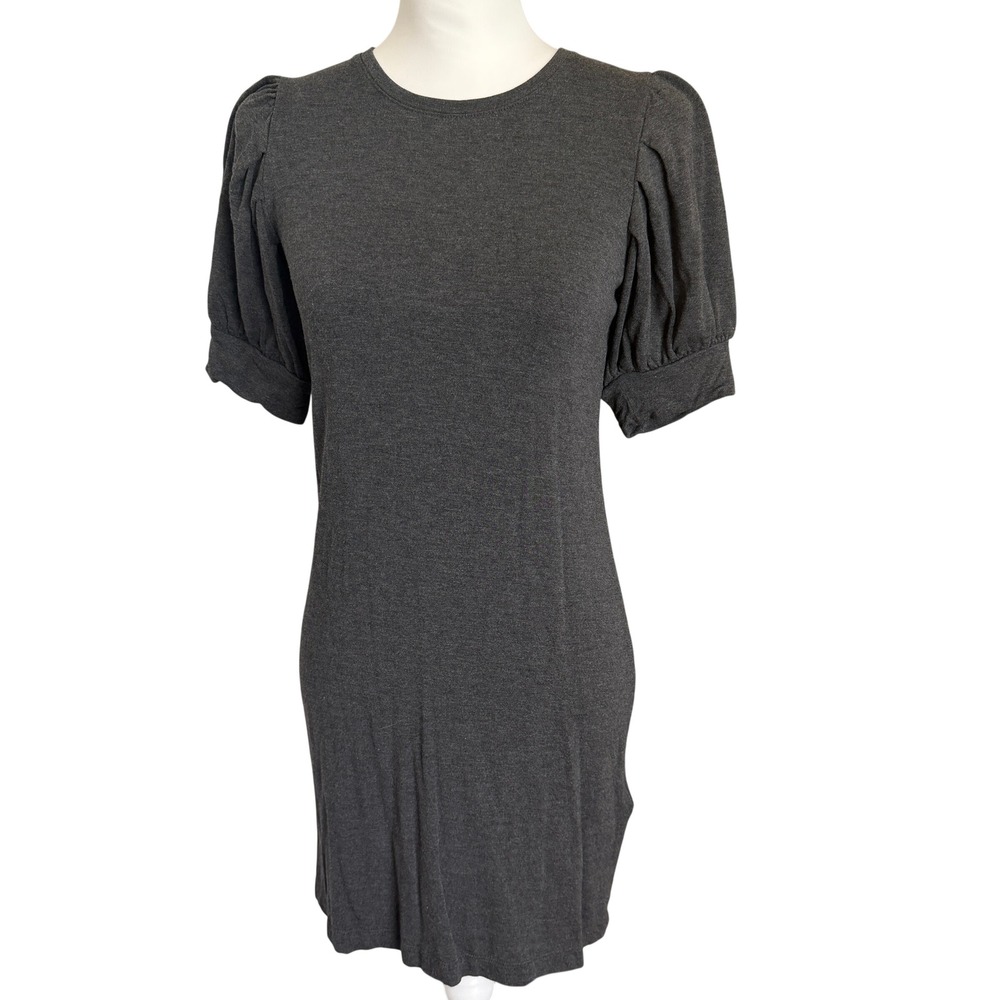Daily Ritual Womens XS Charcoal Gray Puff Sleeve Soft‎ Jersey Knit Dress Preppy